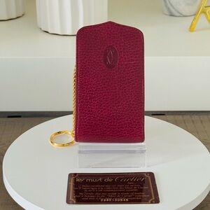 Cartier Red Leather Key Holder with Gold Chain